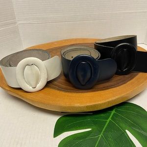 Calderon Handmade Vintage Leather Oval Belt Buckled Belts Bundle of 3